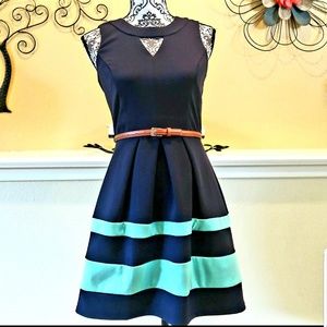 women blue color mini dress with belt